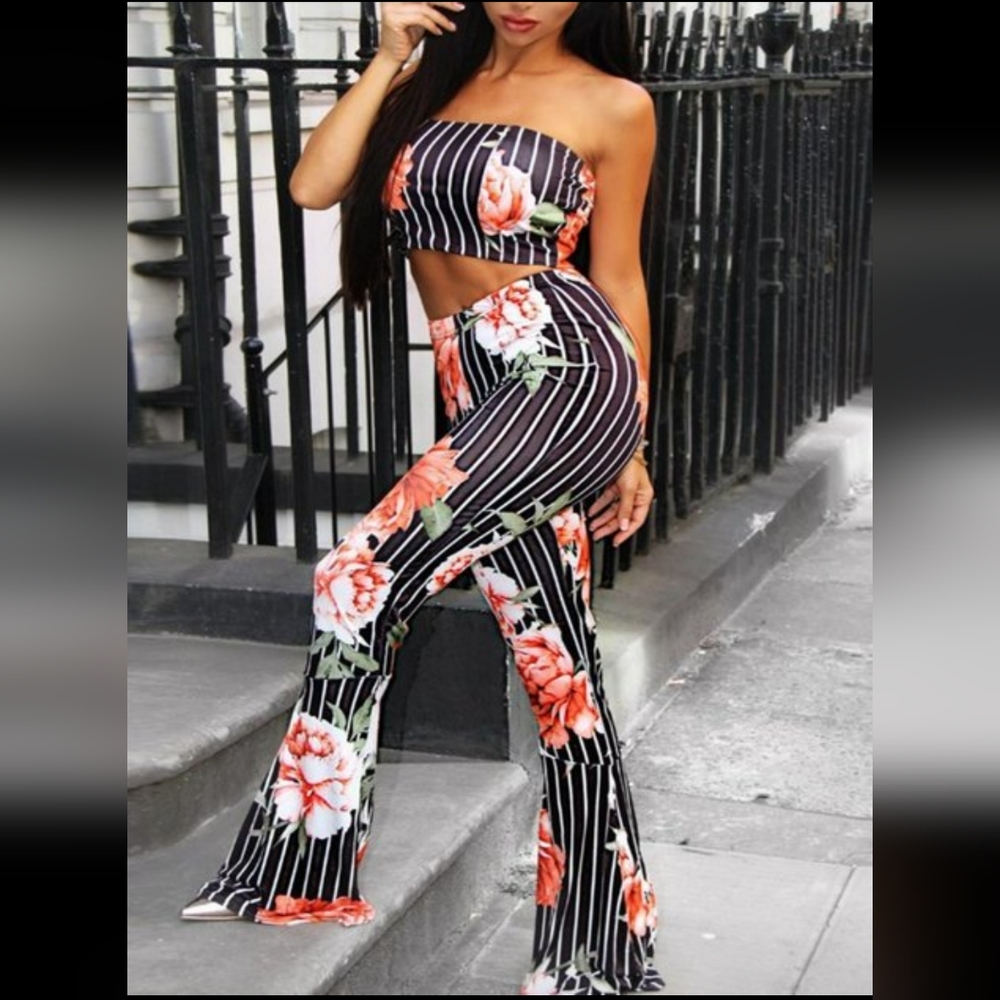 SUPER SEXY STRIPED & FLORAL 2 - PIECE OUTFIT